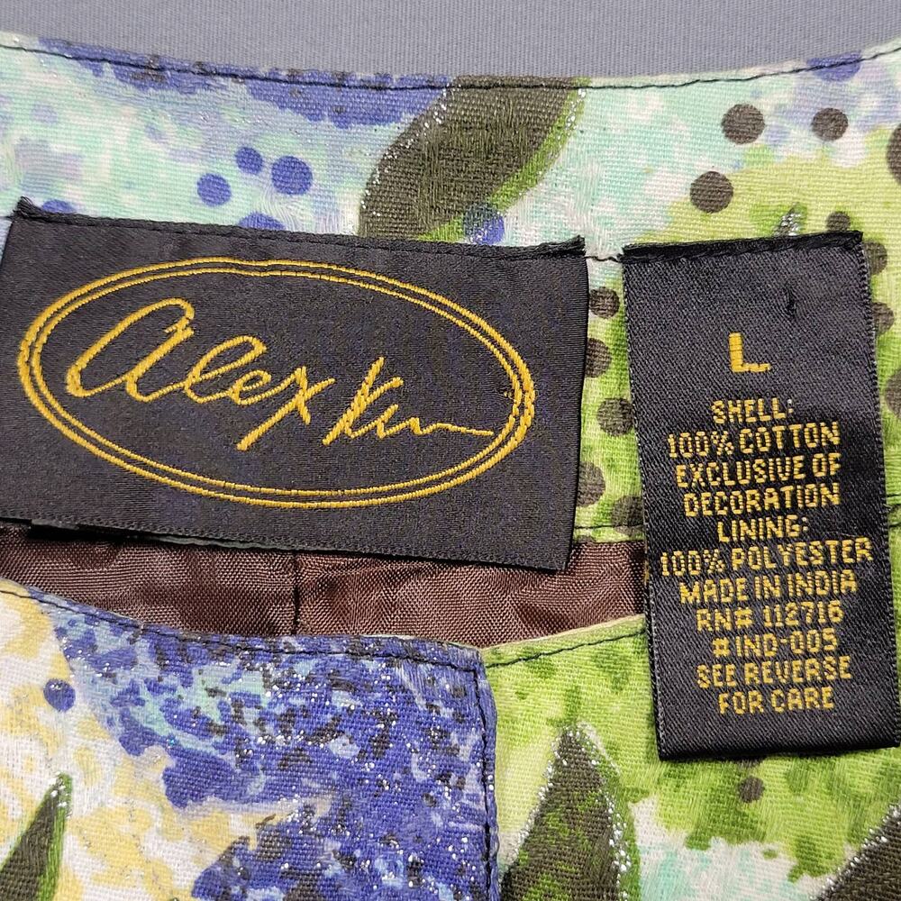 Alex Kim Blue Yellow Floral Lightweight Jacket Long Sleeve Sequins Snaps Women L - Picture 4 of 13